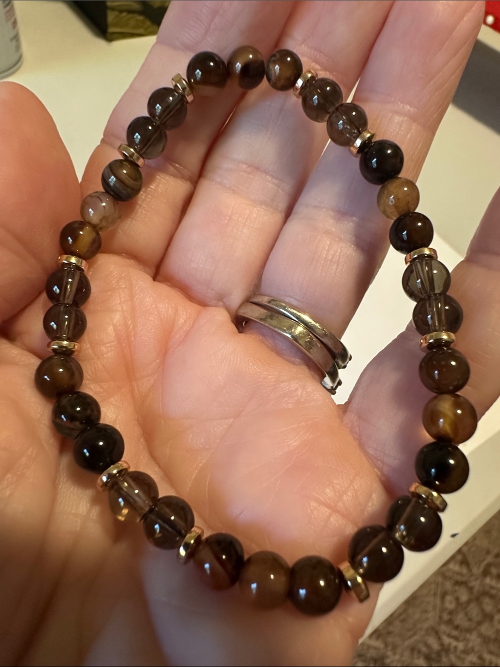 Hand crafted Brown neutrals stretchy Beaded Bracelet